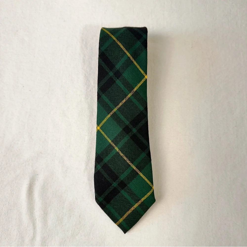 Vintage Scotland Macarthur Mans Tie Handmade Wool Green Multicolor Necktie Plaid